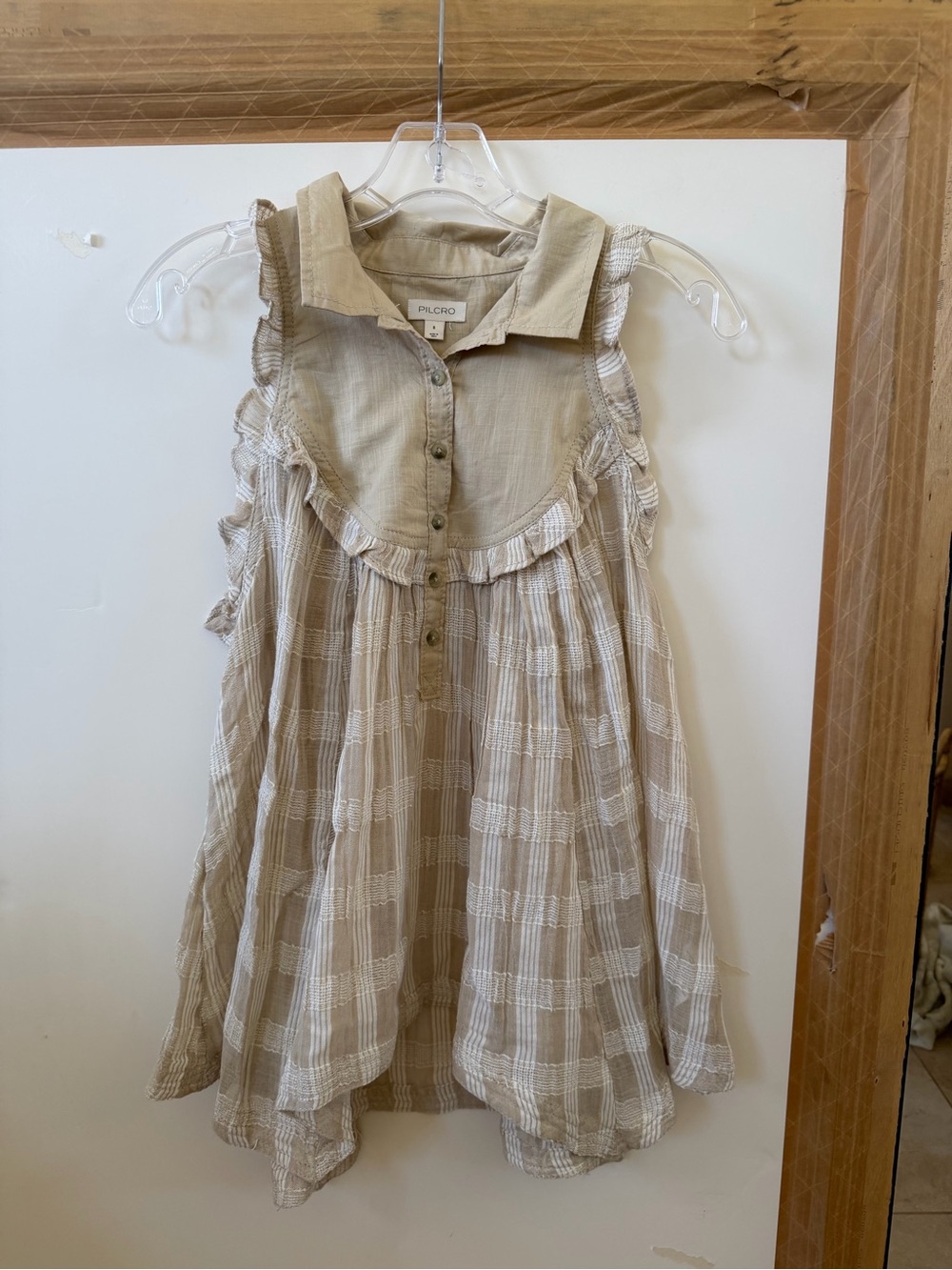 Pilcro Beige Ruffle Plaid tunic